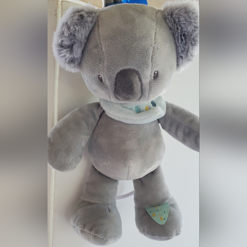 Nattou Loves Your Baby Koala Bear Plush Stuffed Crib Pull Toy Gray Blue musical
